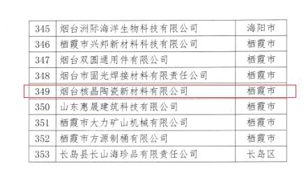 煙臺核晶陶瓷新材料有限公司榮獲煙臺市“專精特新”中小企業稱號